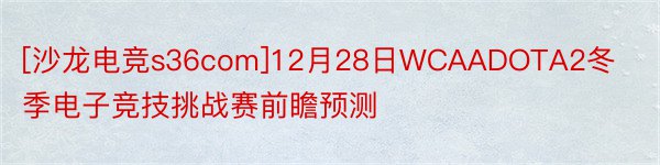 [沙龙电竞s36com]12月28日WCAADOTA2冬季电子竞技挑战赛前瞻预测